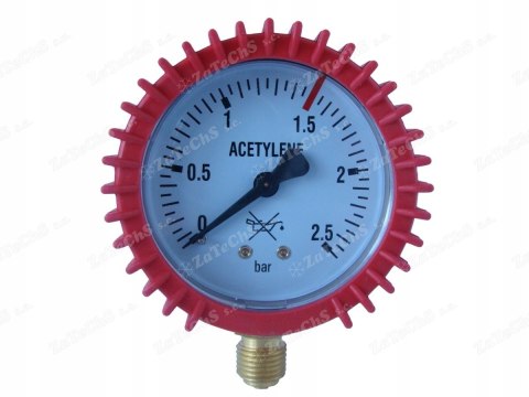 Manometr Acetylen 2,5 bar gwint 1/4" roboczy Manometr Acetylen 2,5 bar gwint 1/4" roboczy