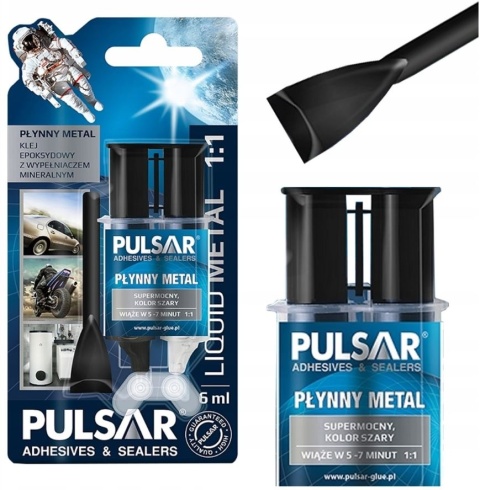 KLEJ PŁYNNY METAL DWUSKŁADNIKOWA ŻYWICA + ŁOPATKA PULSAR KOLOR SZARY 6 ml