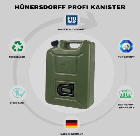 Kanister Hünersdorff Profi 802000 oliwkowy - ADR - 20l na paliwo atest TÜV