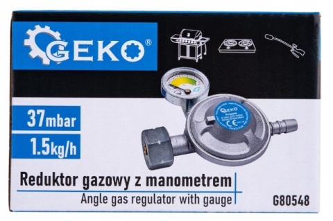 REDUKTOR GEKO Z MANOMETREM DO BUTLI GAZOWEJ PROPAN BUTAN 37MBAR 1,5KG/H