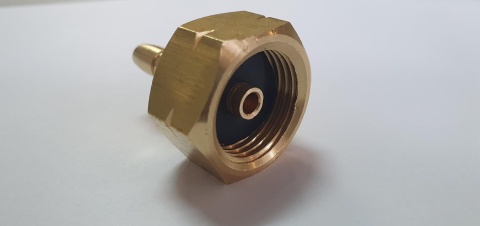 Mosiężna złączka gwint LH 21,8mm do butli gazowej 11kg na wąż 9mm uszczelka